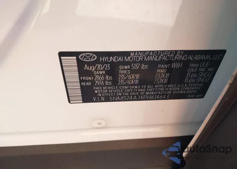 2023 Hyundai Santa Fe Sel z USA, uszkodzony, nr VIN 5NMS24AJ4PH614643